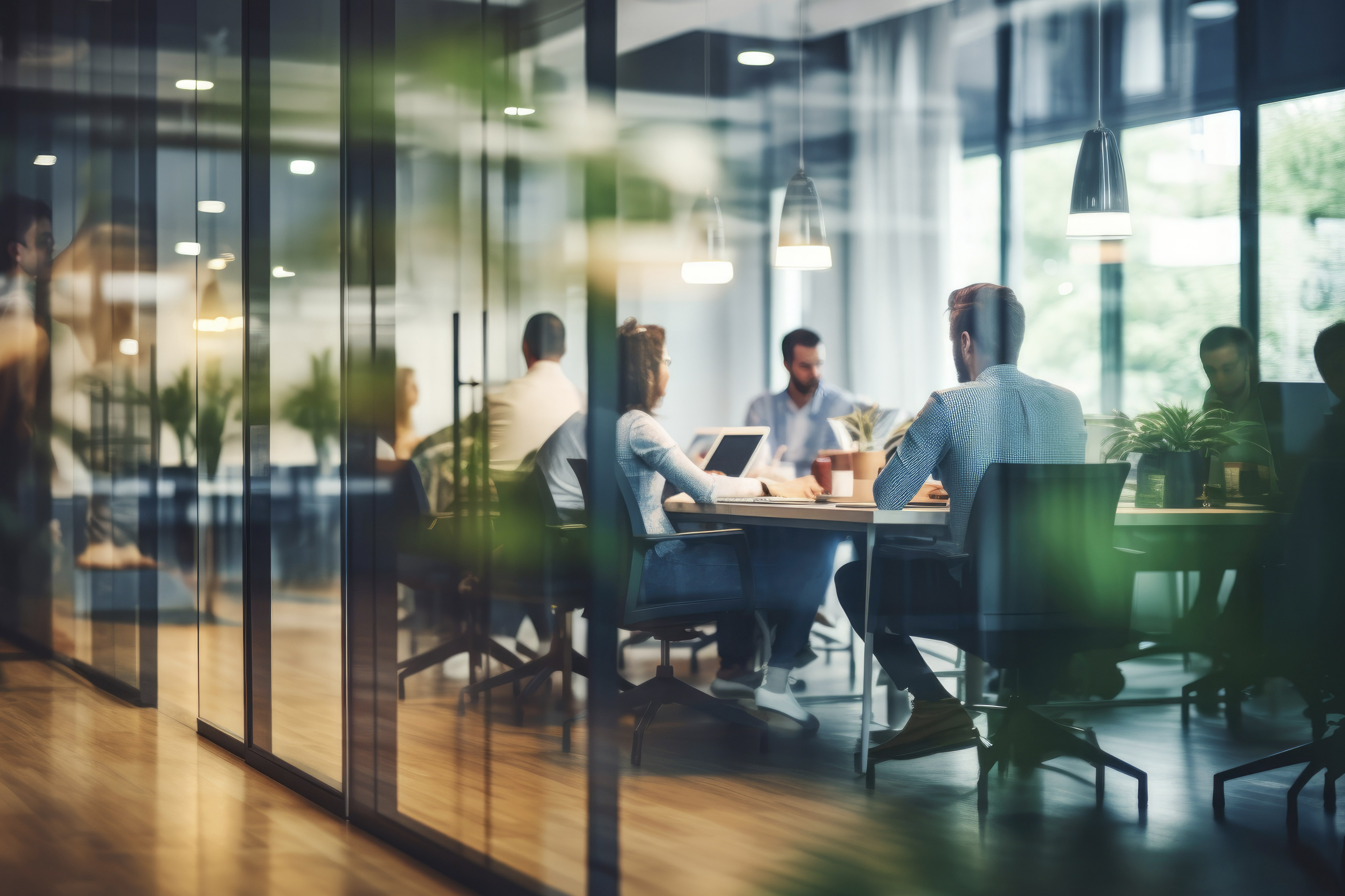 Un groupe de professionnels participe à une réunion autour d'une grande table.